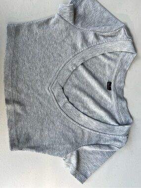 Light Gray Ribbed Scoop Neck Top